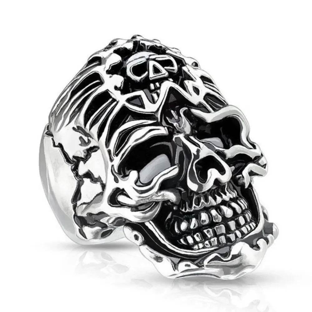 316L stainless steel silver skull ring‎ hypoallergenic tarnish resistant size 13